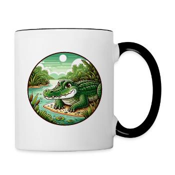 Krokodil, Alligator - Tasse zweifarbig - Weiß/Schwarz - Rechts