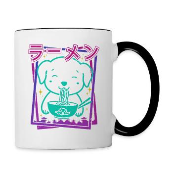 Anime Hund japanische Animation Ramen Nudeln lustig - Tasse zweifarbig - Weiß/Schwarz - Rechts