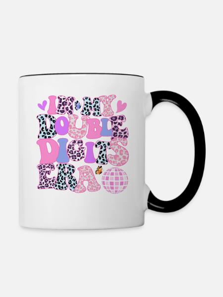 In My Double Digits Era Retro 10th Birthday Girl - Contrasting Mug - white/black