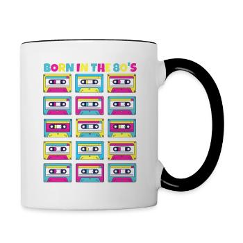 Né dans les années 80 Cadeau original cassette classique - Mug contrasté - blanc/noir - Droite