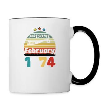 50 Jahre alt Baujahr 1974 Jahrgang Februar 1974 - Tasse zweifarbig - Weiß/Schwarz - Rechts