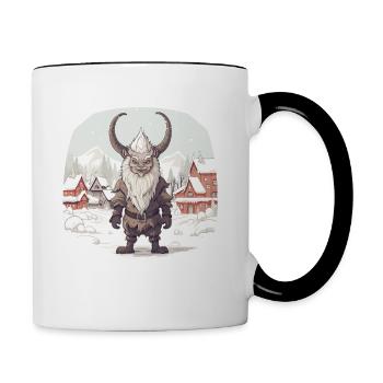 Krampus Maske Kostüm Kramperl Böser Weihachtsmann - Tasse zweifarbig - Weiß/Schwarz - Rechts