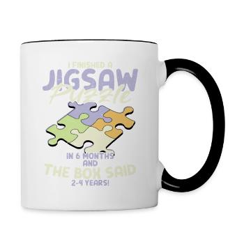 I Finished A Jigsaw Puzzle Piece Solving - Tasse zweifarbig - Weiß/Schwarz - Rechts