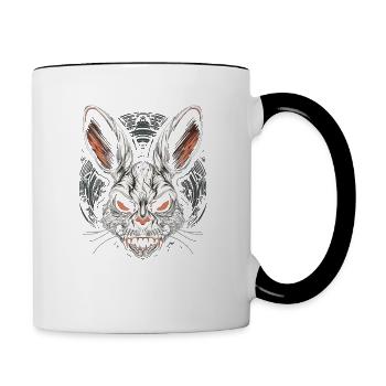 Gruseliger Totenkopf Böser Hase Horror Hase - Tasse zweifarbig - Weiß/Schwarz - Rechts