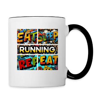 Eat sleep Running repeat - Tasse zweifarbig - Weiß/Schwarz - Rechts