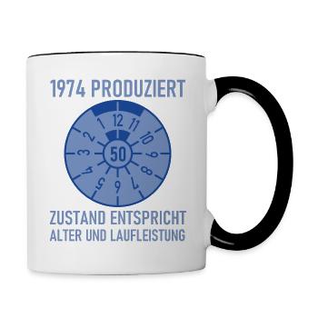 HU Zustand entspricht Alter und Laufleistung Auto - Tasse zweifarbig - Weiß/Schwarz - Rechts