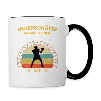 Unterschätze niemals alten Mann mit boxhandschuhen - Tasse zweifarbig - Weiß/Schwarz - Rechts