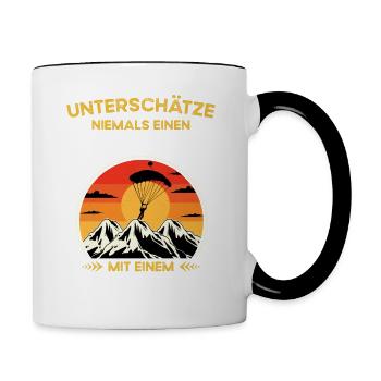 Never underestimate old man with parachute - Contrasting Mug - white/black - Right