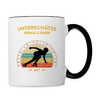 Unterschätze niemals alten Mann mit schlittschuhen - Tasse zweifarbig - Weiß/Schwarz - Rechts