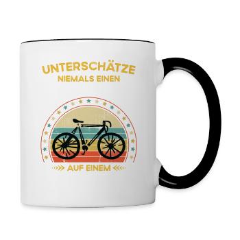 Never underestimate old man on a bike - Contrasting Mug - white/black - Right