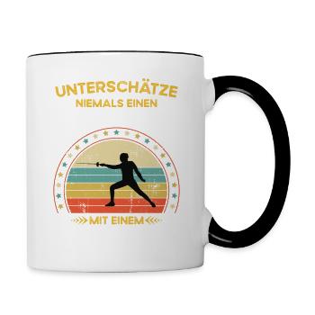 Never underestimate old man with a sword - Contrasting Mug - white/black - Right