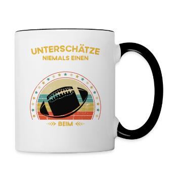 Never underestimate old man at football - Contrasting Mug - white/black - Right
