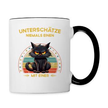 Never underestimate old man with a cat - Contrasting Mug - white/black - Right