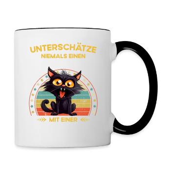 Ne sous-estimez jamais le vieil homme avec un chat - Mug contrasté - blanc/noir - Droite