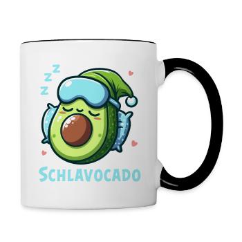 Schlavocado Schlafshirt Nachthemd Pyjama Schlaf - Tasse zweifarbig - Weiß/Schwarz - Rechts