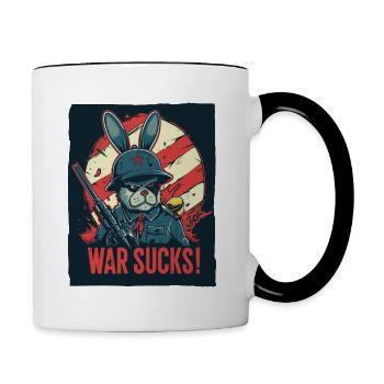 Captain Rabbit Hüpf : La guerre est de la merde - Mug contrasté - blanc/noir - Droite
