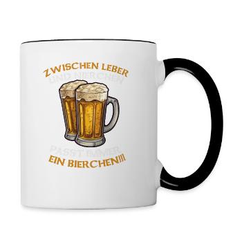 Zwischen Leber und Nierchen passt immer ein Bierch - Tasse zweifarbig - Weiß/Schwarz - Rechts