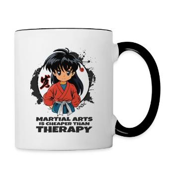 Martial arts are cheaper than therapy - Contrasting Mug - white/black - Right