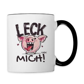 Kleines freches Schwein: Leck Mich - Tasse zweifarbig - Weiß/Schwarz - Rechts