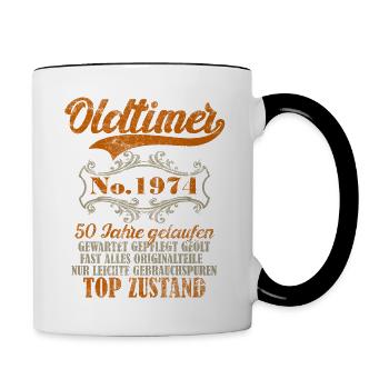 1974 Vintage Geburtstag Gift Tee Retro Style - Tasse zweifarbig - Weiß/Schwarz - Rechts