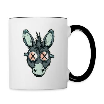 Crossed out eyes as glasses: Funny donkey - Contrasting Mug - white/black - Right