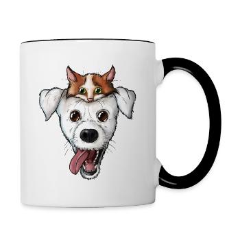 Hund Katze Gesicht - Tasse zweifarbig - Weiß/Schwarz - Rechts