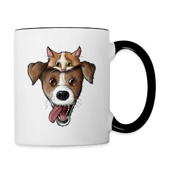 Hund Katze Gesicht 2 - Tasse zweifarbig - Weiß/Schwarz - Rechts