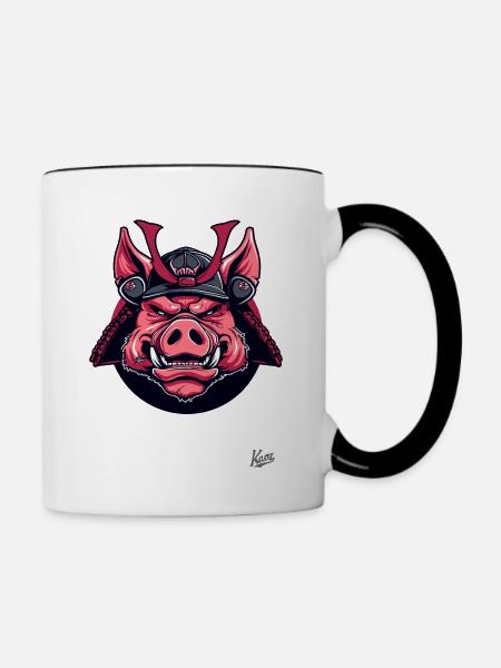 Shogun Samurai Schwein - Tasse zweifarbig - Weiß/Schwarz