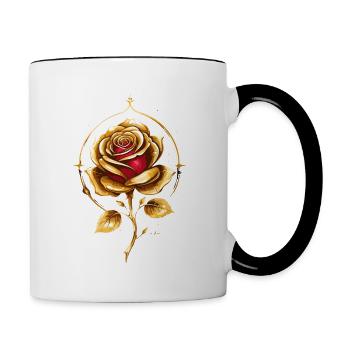 Belle rose dorée et rouge - Mug contrasté - blanc/noir - Droite