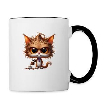 Morning grouch coffee funny saying cat - Contrasting Mug - white/black - Right
