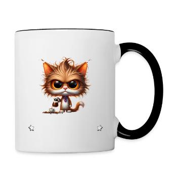 Morgenmuffel Kaffee Anti Frühaufsteher cat - Tasse zweifarbig - Weiß/Schwarz - Rechts