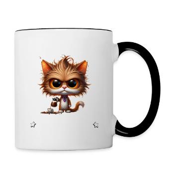 Morning grouch Give me coffee funny cats - Contrasting Mug - white/black - Right