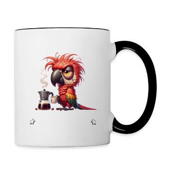 Morning grouch Give me coffee funny parrot - Contrasting Mug - white/black - Right