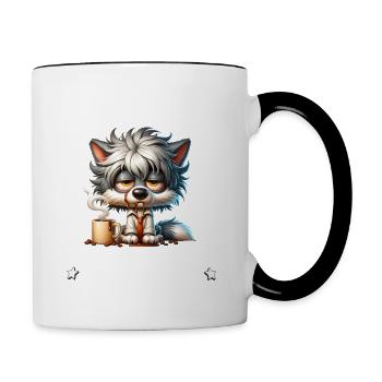 Morning grouch Give me coffee funny dog - Contrasting Mug - white/black - Right