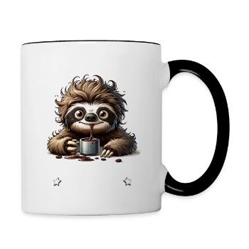 Morning grouch coffee is broken funny sloth - Contrasting Mug - white/black - Right