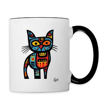 Abstract Cubism Art, Stupid Cat - Contrasting Mug - white/black - Right