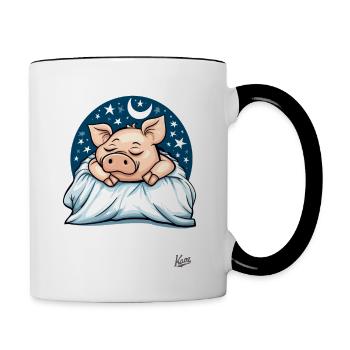 tired sleeping pig with moon and stars - Contrasting Mug - white/black - Right