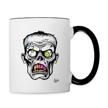 Super Lustiger Blasser Zombie-Totenkopf-Schädel - Tasse zweifarbig - Weiß/Schwarz - Rechts