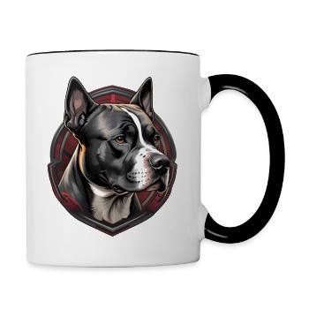 American Staffordshire Kopf - Tasse zweifarbig - Weiß/Schwarz - Rechts