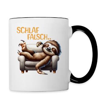 Bin Müde Faul Lustige Schlafanzug Morgenmuffel - Tasse zweifarbig - Weiß/Schwarz - Rechts