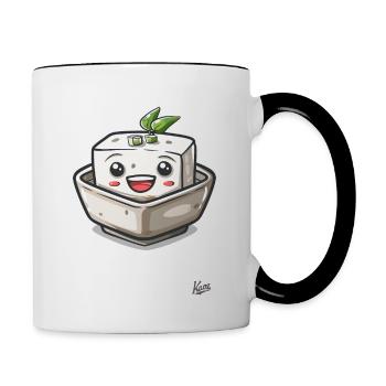 Kawaii Happy Tofu - Contrasting Mug - white/black - Right