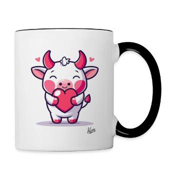 süße kleine Kuh mit Herz und Liebe - Tasse zweifarbig - Weiß/Schwarz - Rechts