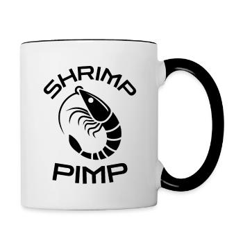 Shrimp Pimp Lustiges Garnelen Motiv Fischer Humor - Tasse zweifarbig - Weiß/Schwarz - Rechts
