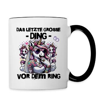 JGA Braut Junggesellinnenabschied Poltern Frauen - Tasse zweifarbig - Weiß/Schwarz - Rechts