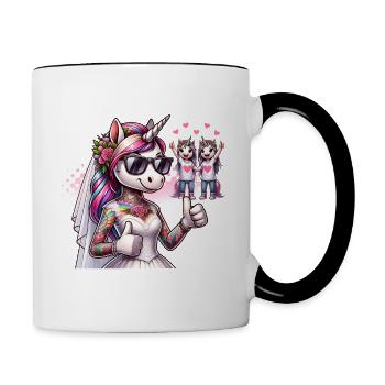 Enterrement de vie de garçon Mariée Enterrement de vie de jeune fille Grondement de femmes - Mug contrasté - blanc/noir - Droite