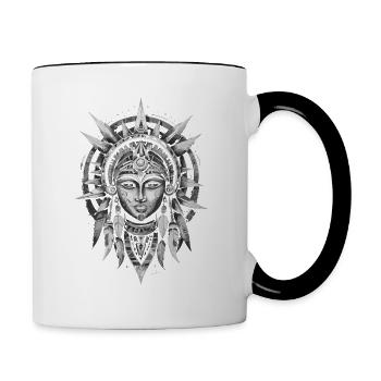 Geometrischer Inder - Silbernes Metall - Tasse zweifarbig - Weiß/Schwarz - Rechts
