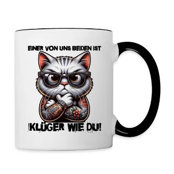 Lustiger Einer von uns beiden ist klüger als du - Tasse zweifarbig - Weiß/Schwarz - Rechts