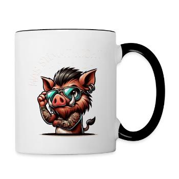 Ich hasse Menschen - Was stimmt denn mit dir nicht - Tasse zweifarbig - Weiß/Schwarz - Rechts