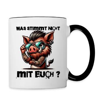Ich hasse Menschen - Was stimmt denn mit dir nicht - Tasse zweifarbig - Weiß/Schwarz - Rechts