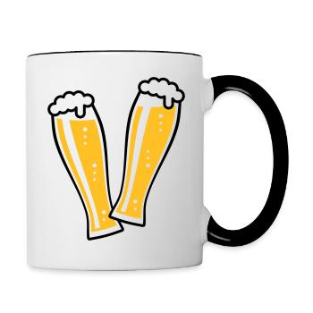 2 Weißbiergläser Stoßen An (Bier Weizenbier / 2C) - Tasse zweifarbig - Weiß/Schwarz - Rechts